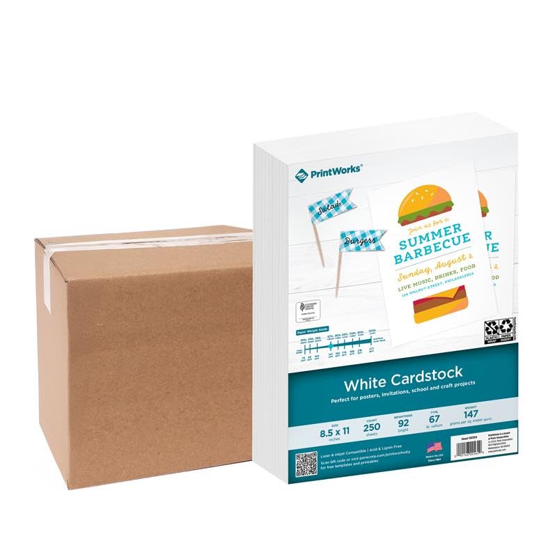 PrintWorks White Cardstock 8.5" x 11" - 67 lb/147 gsm Vellum Bristol - 750 Sheets - Made in the USA - SFIÂ® Certified - 92 Bright - Card Stock Printer Paper for School, Craft, & Office Use (00564C) - Image 1